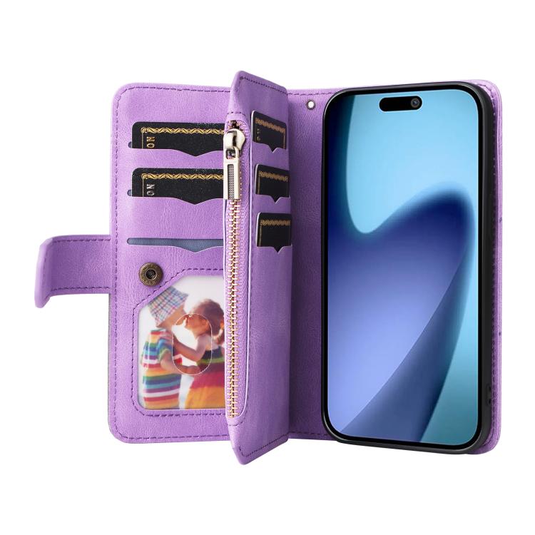 For iPhone Air Dual-color 9 Card Slots Zipper Wallet Leather Phone Case(Purple) - iPhone Air Cases by buy2fix | Online Shopping UK | buy2fix