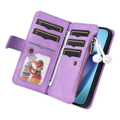 For iPhone Air Dual-color 9 Card Slots Zipper Wallet Leather Phone Case(Purple) - iPhone Air Cases by buy2fix | Online Shopping UK | buy2fix