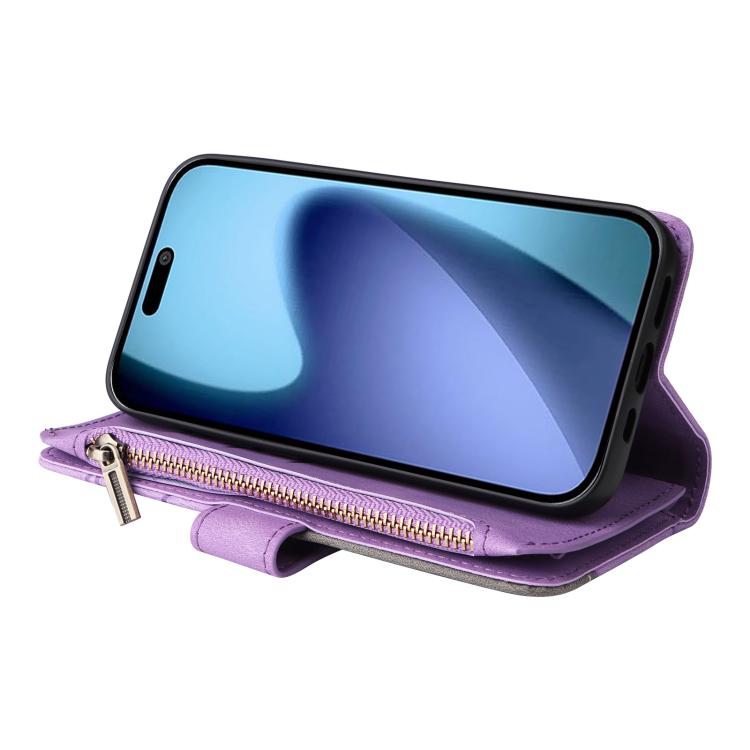 For iPhone Air Dual-color 9 Card Slots Zipper Wallet Leather Phone Case(Purple) - iPhone Air Cases by buy2fix | Online Shopping UK | buy2fix