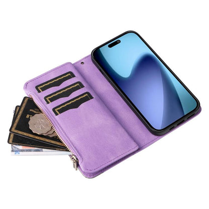 For iPhone Air Dual-color 9 Card Slots Zipper Wallet Leather Phone Case(Purple) - iPhone Air Cases by buy2fix | Online Shopping UK | buy2fix