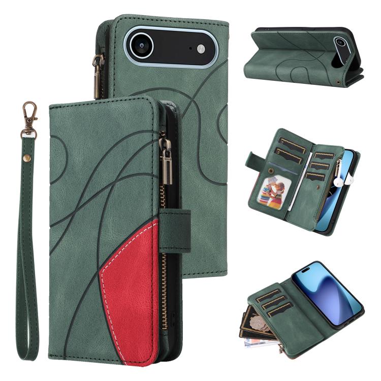 For iPhone Air Dual-color 9 Card Slots Zipper Wallet Leather Phone Case(Green) - iPhone Air Cases by buy2fix | Online Shopping UK | buy2fix