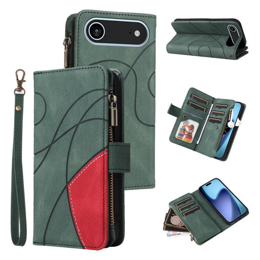 For iPhone Air Dual-color 9 Card Slots Zipper Wallet Leather Phone Case(Green) - iPhone Air Cases by buy2fix | Online Shopping UK | buy2fix