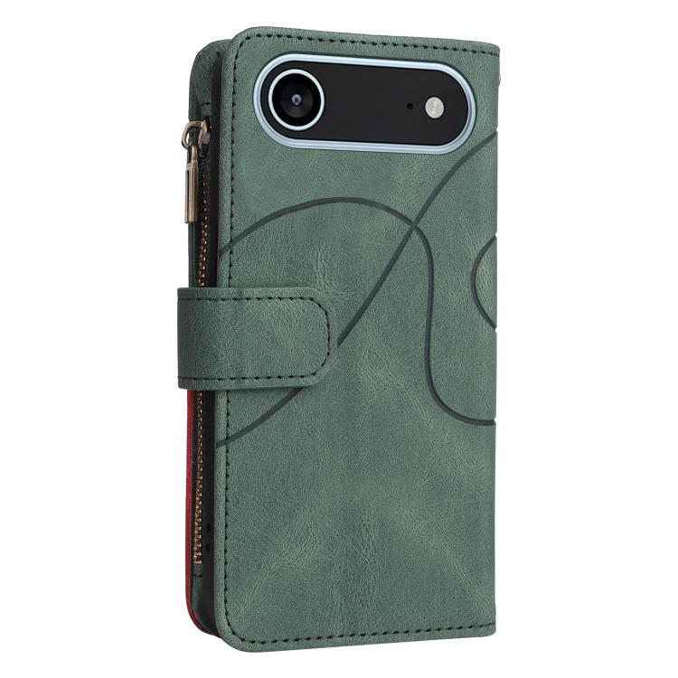 For iPhone Air Dual-color 9 Card Slots Zipper Wallet Leather Phone Case(Green) - iPhone Air Cases by buy2fix | Online Shopping UK | buy2fix