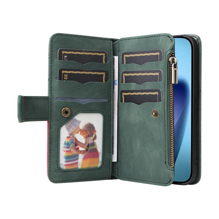 For iPhone Air Dual-color 9 Card Slots Zipper Wallet Leather Phone Case(Green) - iPhone Air Cases by buy2fix | Online Shopping UK | buy2fix