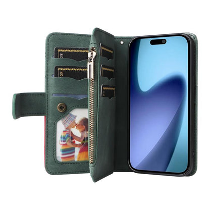 For iPhone Air Dual-color 9 Card Slots Zipper Wallet Leather Phone Case(Green) - iPhone Air Cases by buy2fix | Online Shopping UK | buy2fix