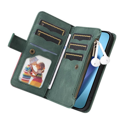 For iPhone Air Dual-color 9 Card Slots Zipper Wallet Leather Phone Case(Green) - iPhone Air Cases by buy2fix | Online Shopping UK | buy2fix