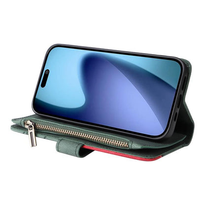 For iPhone Air Dual-color 9 Card Slots Zipper Wallet Leather Phone Case(Green) - iPhone Air Cases by buy2fix | Online Shopping UK | buy2fix