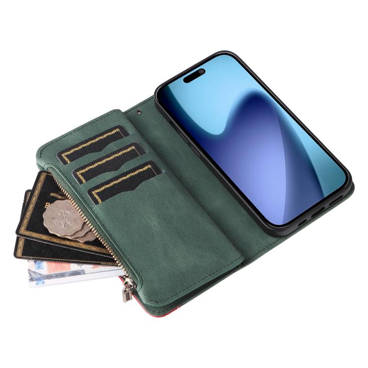 For iPhone Air Dual-color 9 Card Slots Zipper Wallet Leather Phone Case(Green) - iPhone Air Cases by buy2fix | Online Shopping UK | buy2fix