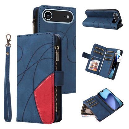 For iPhone Air Dual-color 9 Card Slots Zipper Wallet Leather Phone Case(Blue) - iPhone Air Cases by buy2fix | Online Shopping UK | buy2fix