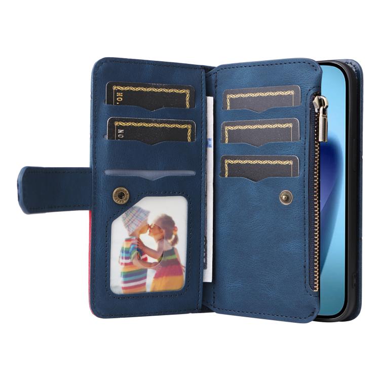 For iPhone Air Dual-color 9 Card Slots Zipper Wallet Leather Phone Case(Blue) - iPhone Air Cases by buy2fix | Online Shopping UK | buy2fix