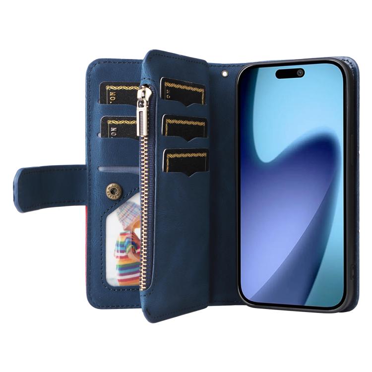 For iPhone Air Dual-color 9 Card Slots Zipper Wallet Leather Phone Case(Blue) - iPhone Air Cases by buy2fix | Online Shopping UK | buy2fix