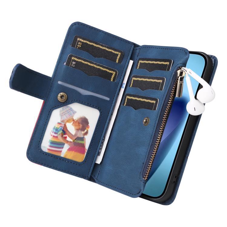 For iPhone Air Dual-color 9 Card Slots Zipper Wallet Leather Phone Case(Blue) - iPhone Air Cases by buy2fix | Online Shopping UK | buy2fix