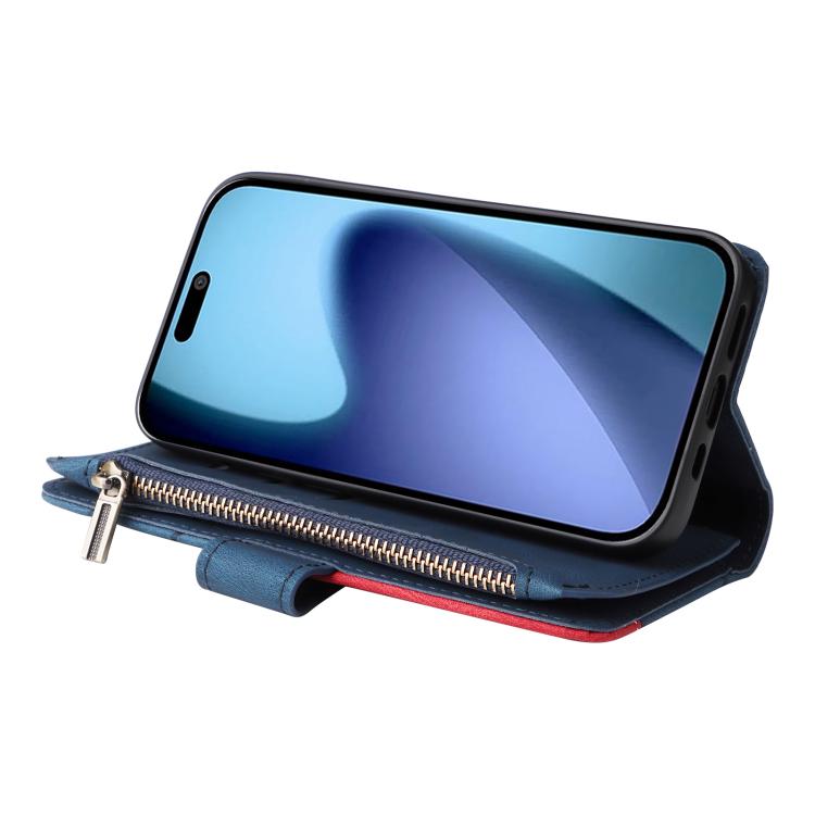 For iPhone Air Dual-color 9 Card Slots Zipper Wallet Leather Phone Case(Blue) - iPhone Air Cases by buy2fix | Online Shopping UK | buy2fix