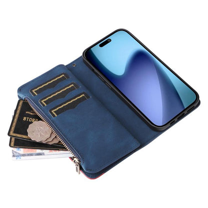 For iPhone Air Dual-color 9 Card Slots Zipper Wallet Leather Phone Case(Blue) - iPhone Air Cases by buy2fix | Online Shopping UK | buy2fix