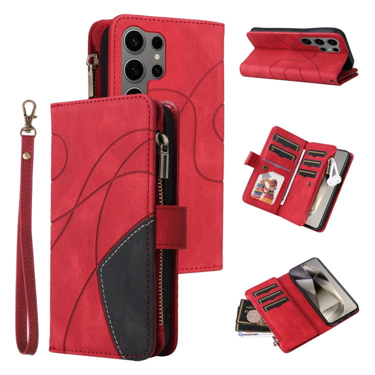 For Samsung Galaxy S25 Ultra 5G Dual-color 9 Card Slots Zipper Wallet Leather Phone Case(Red) by buy2fix
