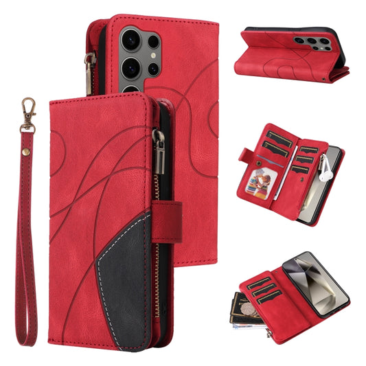 For Samsung Galaxy S25 Ultra 5G Dual-color 9 Card Slots Zipper Wallet Leather Phone Case(Red) by buy2fix