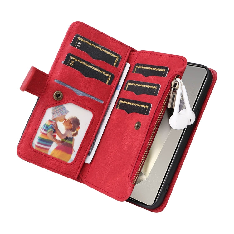 For Samsung Galaxy S25 Ultra 5G Dual-color 9 Card Slots Zipper Wallet Leather Phone Case(Red) by buy2fix