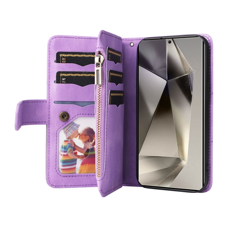 For Samsung Galaxy S25 Ultra 5G Dual-color 9 Card Slots Zipper Wallet Leather Phone Case(Purple) by buy2fix