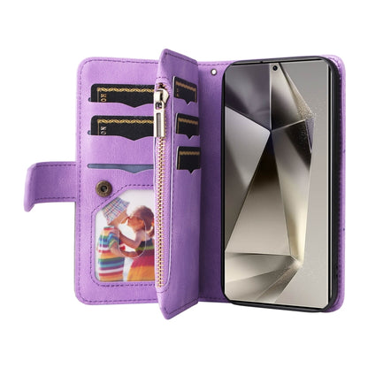 For Samsung Galaxy S25 Ultra 5G Dual-color 9 Card Slots Zipper Wallet Leather Phone Case(Purple) by buy2fix