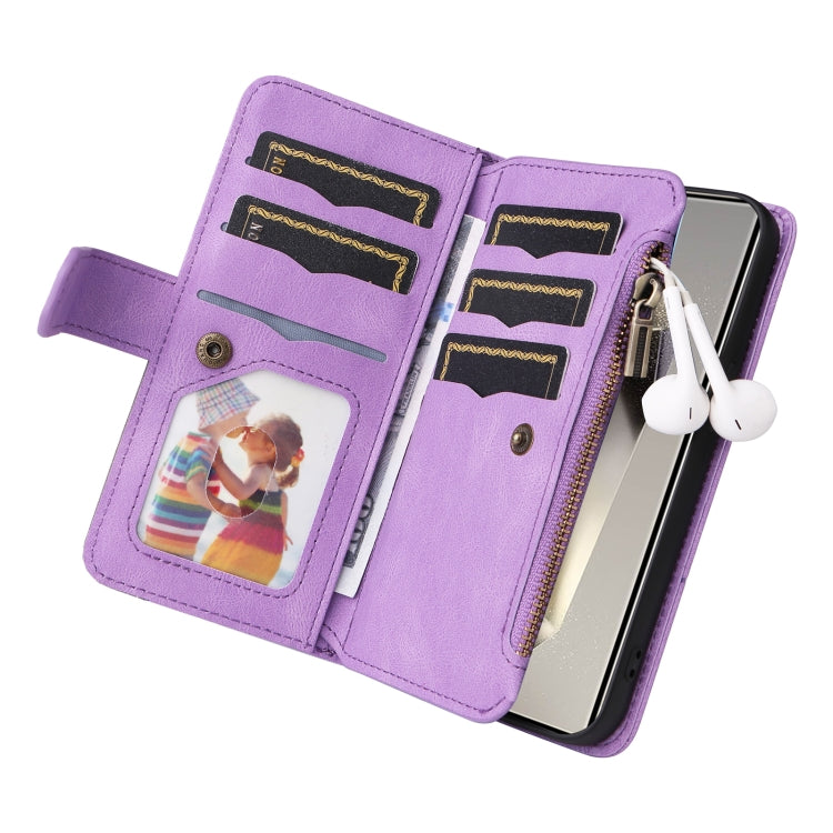 For Samsung Galaxy S25 Ultra 5G Dual-color 9 Card Slots Zipper Wallet Leather Phone Case(Purple) by buy2fix