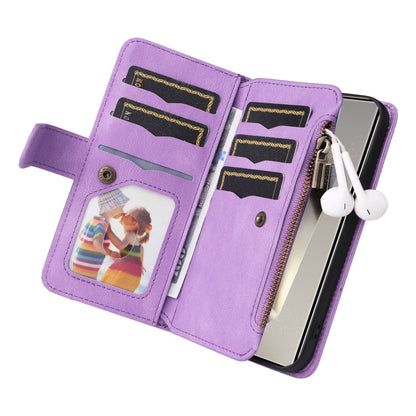 For Samsung Galaxy S25 Ultra 5G Dual-color 9 Card Slots Zipper Wallet Leather Phone Case(Purple) by buy2fix