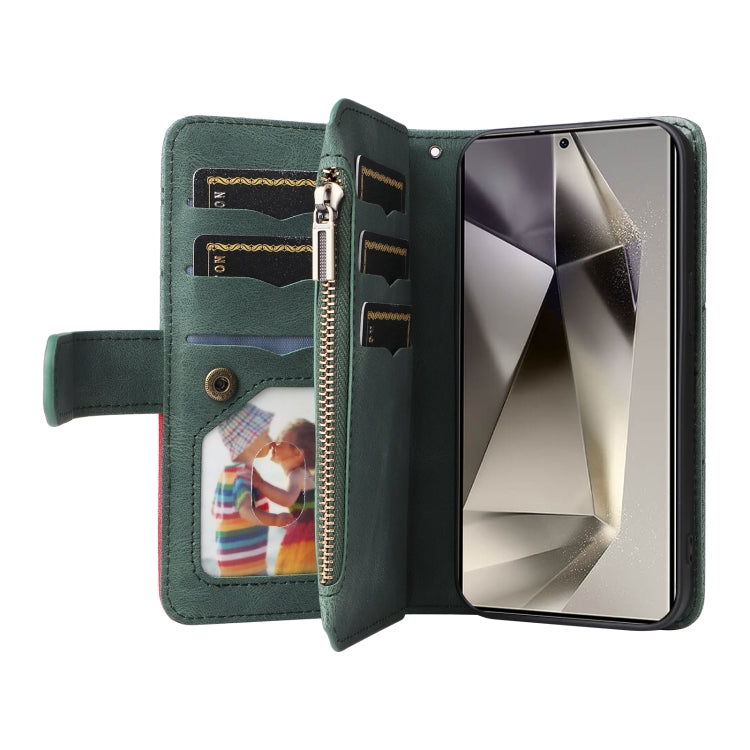 For Samsung Galaxy S25 Ultra 5G Dual-color 9 Card Slots Zipper Wallet Leather Phone Case(Green) by buy2fix