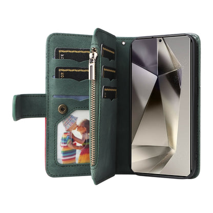 For Samsung Galaxy S25 Ultra 5G Dual-color 9 Card Slots Zipper Wallet Leather Phone Case(Green) by buy2fix