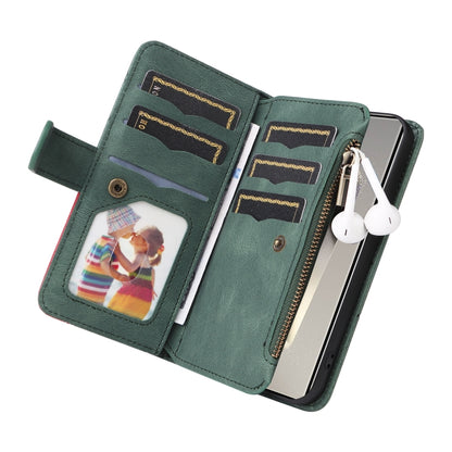 For Samsung Galaxy S25 Ultra 5G Dual-color 9 Card Slots Zipper Wallet Leather Phone Case(Green) by buy2fix