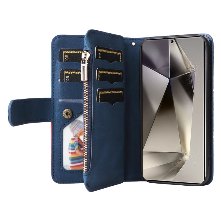 For Samsung Galaxy S25 Ultra 5G Dual-color 9 Card Slots Zipper Wallet Leather Phone Case(Blue) by buy2fix