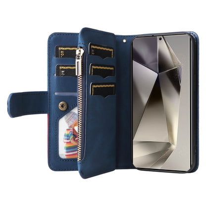 For Samsung Galaxy S25 Ultra 5G Dual-color 9 Card Slots Zipper Wallet Leather Phone Case(Blue) by buy2fix