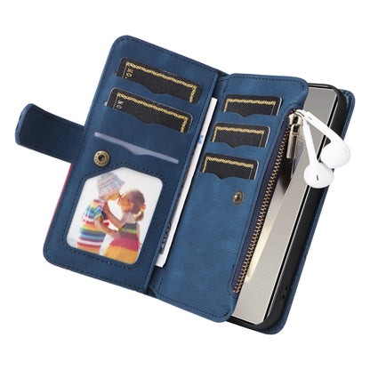 For Samsung Galaxy S25 Ultra 5G Dual-color 9 Card Slots Zipper Wallet Leather Phone Case(Blue) by buy2fix