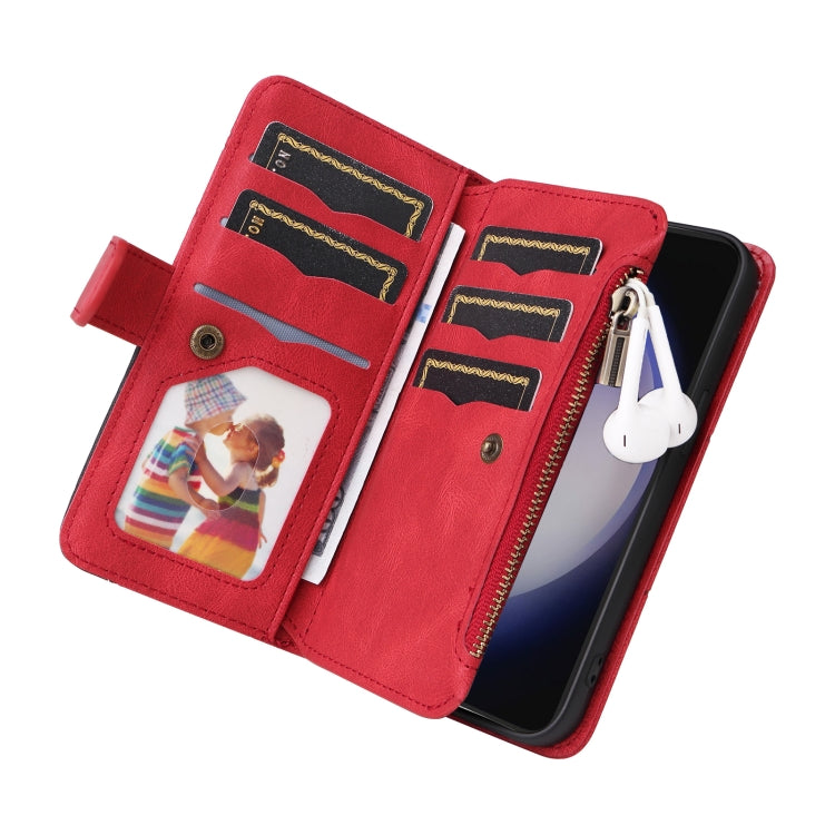 For Samsung Galaxy S25 / S24 5G Dual-color 9 Card Slots Zipper Wallet Leather Phone Case(Red) by buy2fix