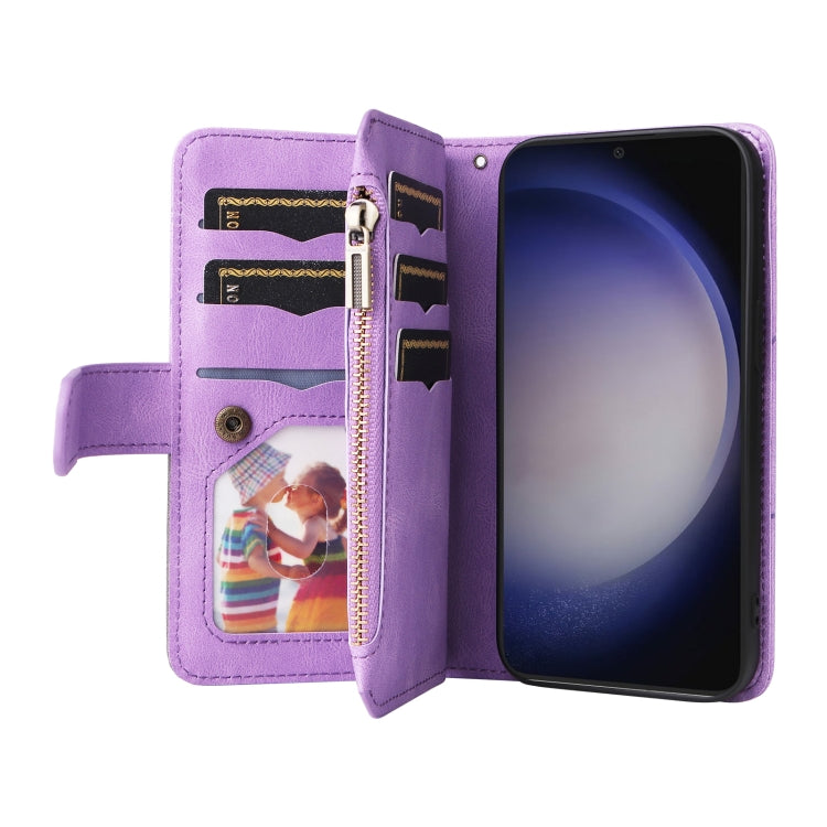 For Samsung Galaxy S25 / S24 5G Dual-color 9 Card Slots Zipper Wallet Leather Phone Case(Purple) by buy2fix