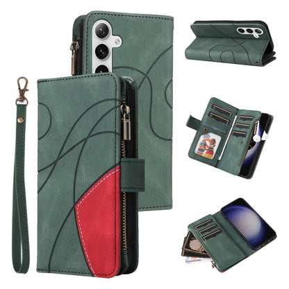 For Samsung Galaxy S25 / S24 5G Dual-color 9 Card Slots Zipper Wallet Leather Phone Case(Green) by buy2fix