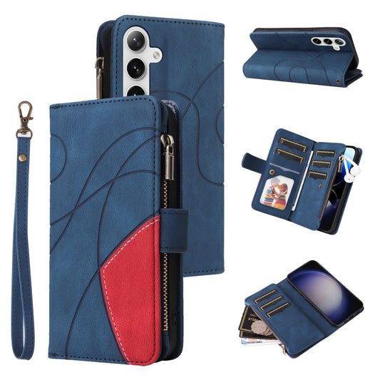 For Samsung Galaxy S25 / S24 5G Dual-color 9 Card Slots Zipper Wallet Leather Phone Case(Blue) by buy2fix