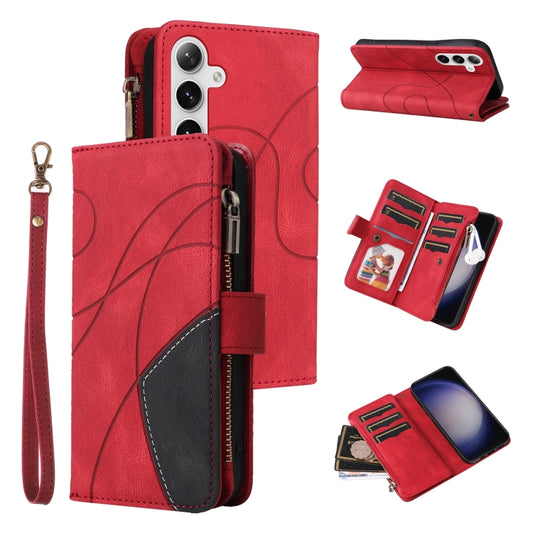 For Samsung Galaxy S25+ / S24+ 5G Dual-color 9 Card Slots Zipper Wallet Leather Phone Case(Red) by buy2fix