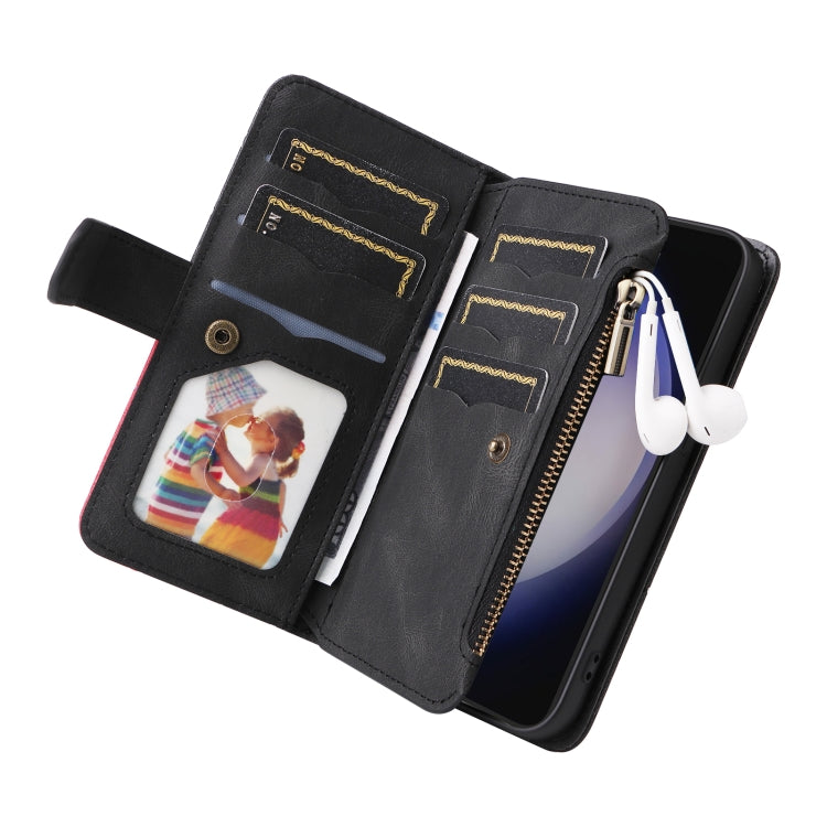 For Samsung Galaxy S25+ / S24+ 5G Dual-color 9 Card Slots Zipper Wallet Leather Phone Case(Black) by buy2fix