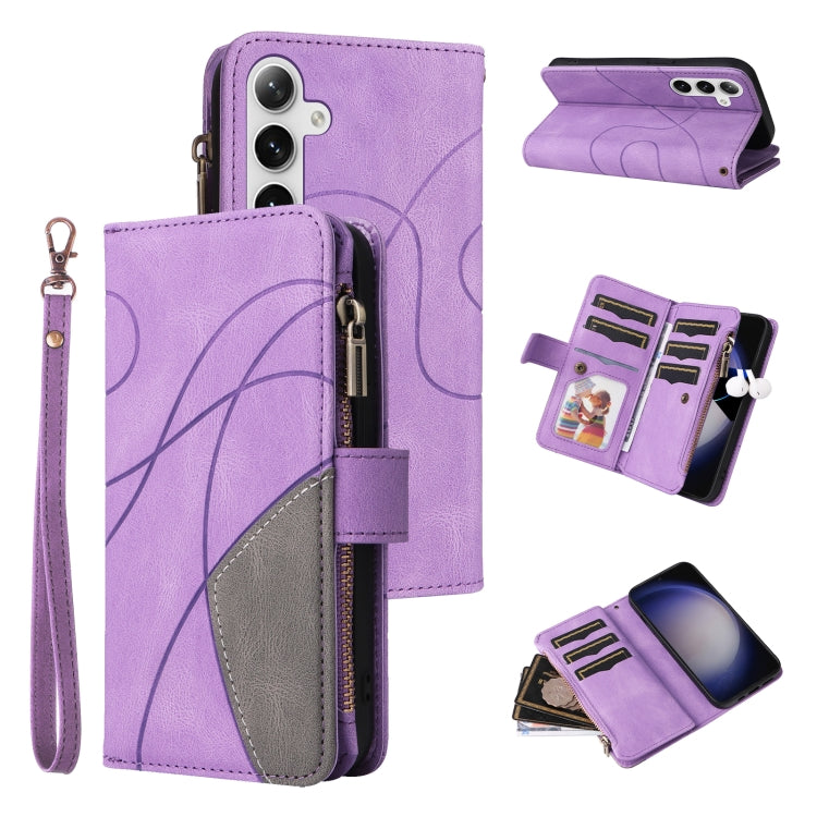 For Samsung Galaxy S25+ / S24+ 5G Dual-color 9 Card Slots Zipper Wallet Leather Phone Case(Purple) by buy2fix
