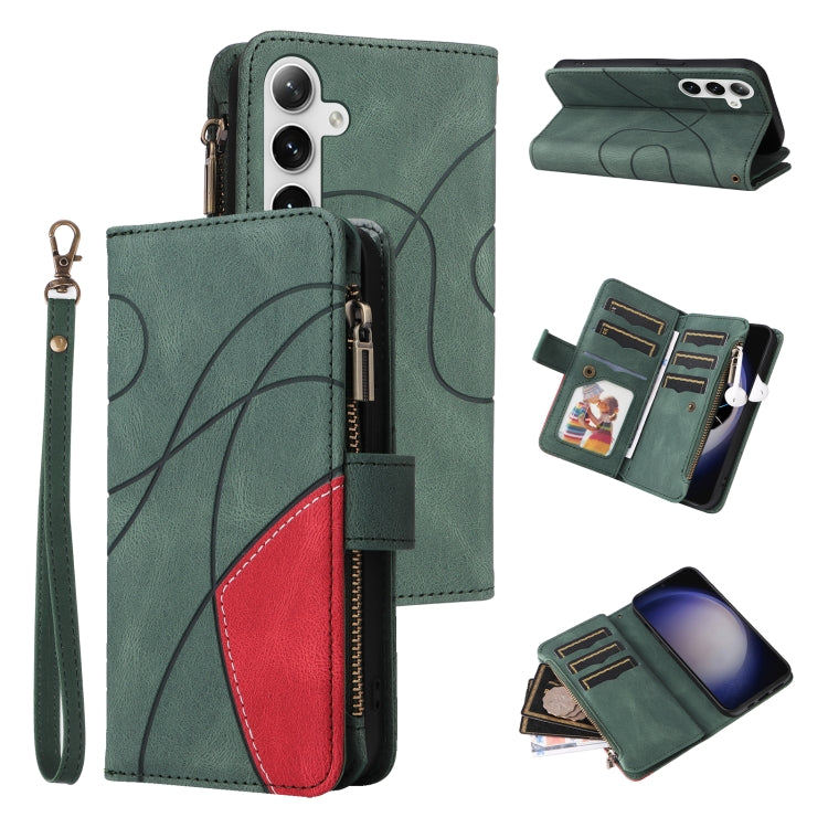 For Samsung Galaxy S25+ / S24+ 5G Dual-color 9 Card Slots Zipper Wallet Leather Phone Case(Green) by buy2fix