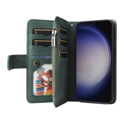 For Samsung Galaxy S25+ / S24+ 5G Dual-color 9 Card Slots Zipper Wallet Leather Phone Case(Green) by buy2fix