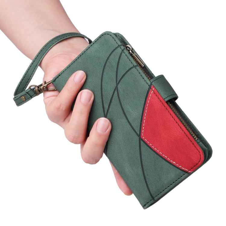 For Samsung Galaxy S25+ / S24+ 5G Dual-color 9 Card Slots Zipper Wallet Leather Phone Case(Green) by buy2fix