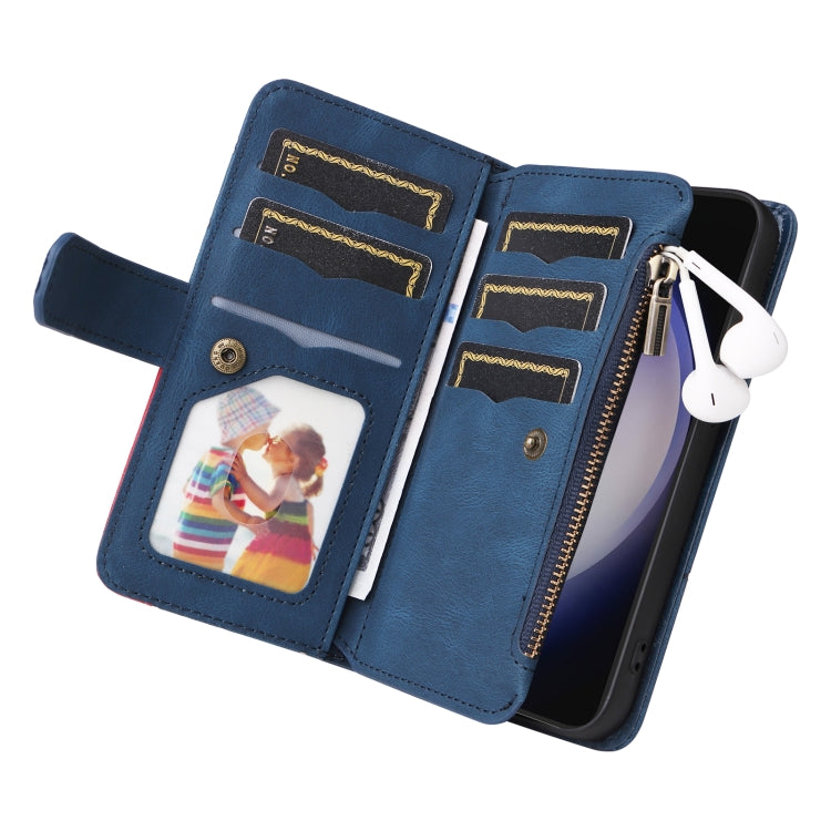 For Samsung Galaxy S25+ / S24+ 5G Dual-color 9 Card Slots Zipper Wallet Leather Phone Case(Blue) by buy2fix