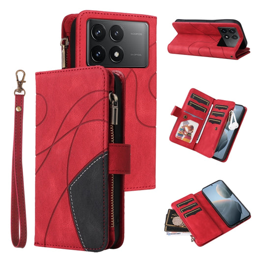 For Redmi K70 Dual-color 9 Card Slots Zipper Wallet Leather Phone Case(Red) - Xiaomi Cases by buy2fix | Online Shopping UK | buy2fix