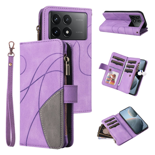 For Redmi K70 Dual-color 9 Card Slots Zipper Wallet Leather Phone Case(Purple) - Xiaomi Cases by buy2fix | Online Shopping UK | buy2fix