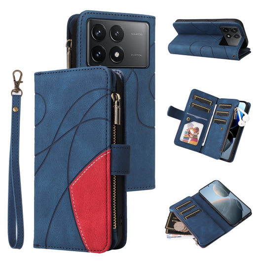 For Redmi K70 Dual-color 9 Card Slots Zipper Wallet Leather Phone Case(Blue) - Xiaomi Cases by buy2fix | Online Shopping UK | buy2fix