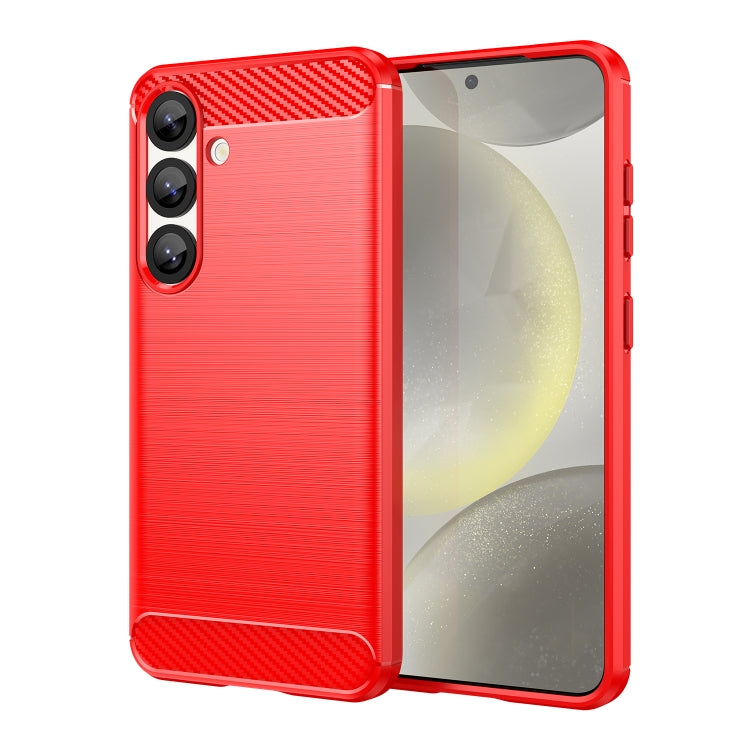 For Samsung Galaxy S25 5G Carbon Fiber Brushed Texture TPU Phone Case(Red) by buy2fix