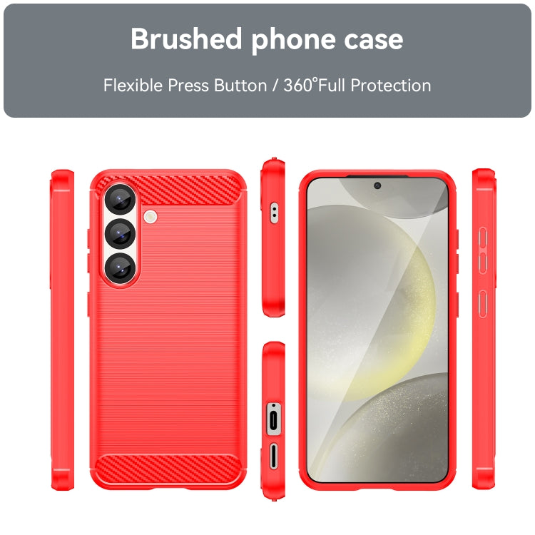 For Samsung Galaxy S25 5G Carbon Fiber Brushed Texture TPU Phone Case(Red) by buy2fix