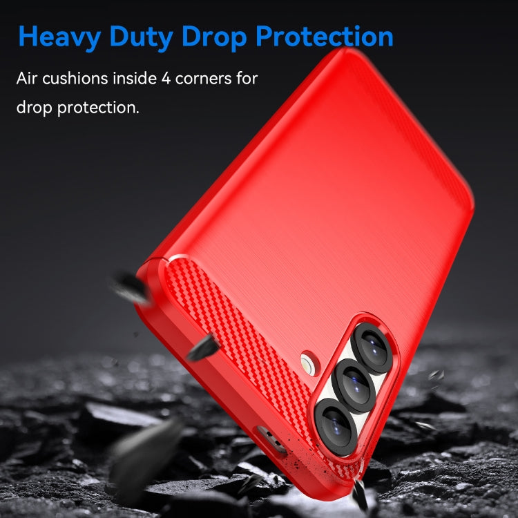 For Samsung Galaxy S25 5G Carbon Fiber Brushed Texture TPU Phone Case(Red) by buy2fix
