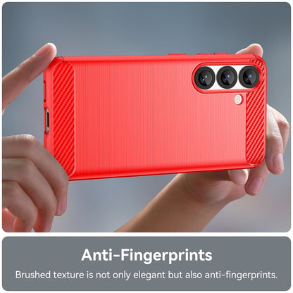 For Samsung Galaxy S25 5G Carbon Fiber Brushed Texture TPU Phone Case(Red) by buy2fix