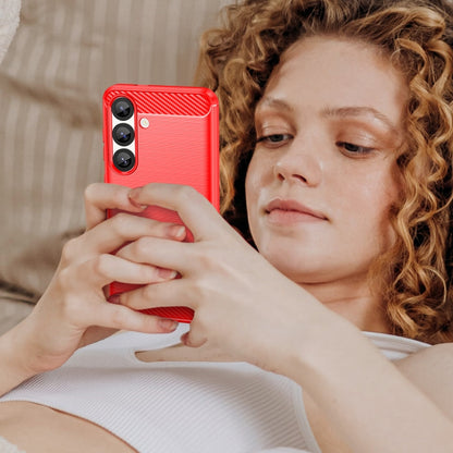 For Samsung Galaxy S25 5G Carbon Fiber Brushed Texture TPU Phone Case(Red) by buy2fix